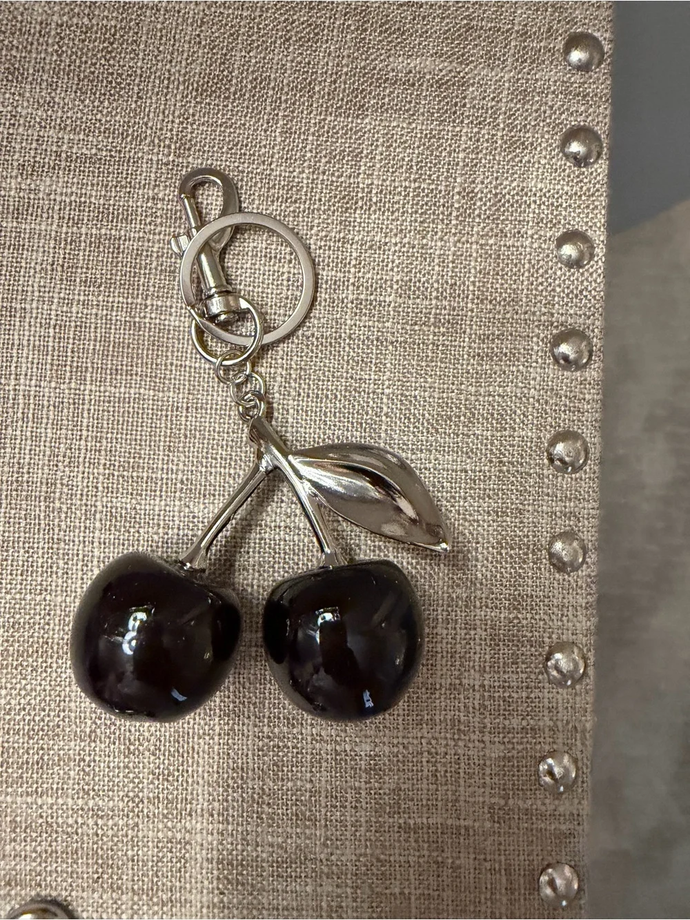 Cherry Charm Keychain - Pink Glitter Cherry Key & Card Holder